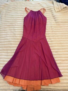 Adult XL figure skating/ dance costume Purple Dress with Peach Straps
